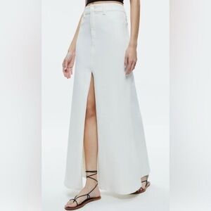 Alice + Olivia Denim Maxi Skirt White with slit, Size 29